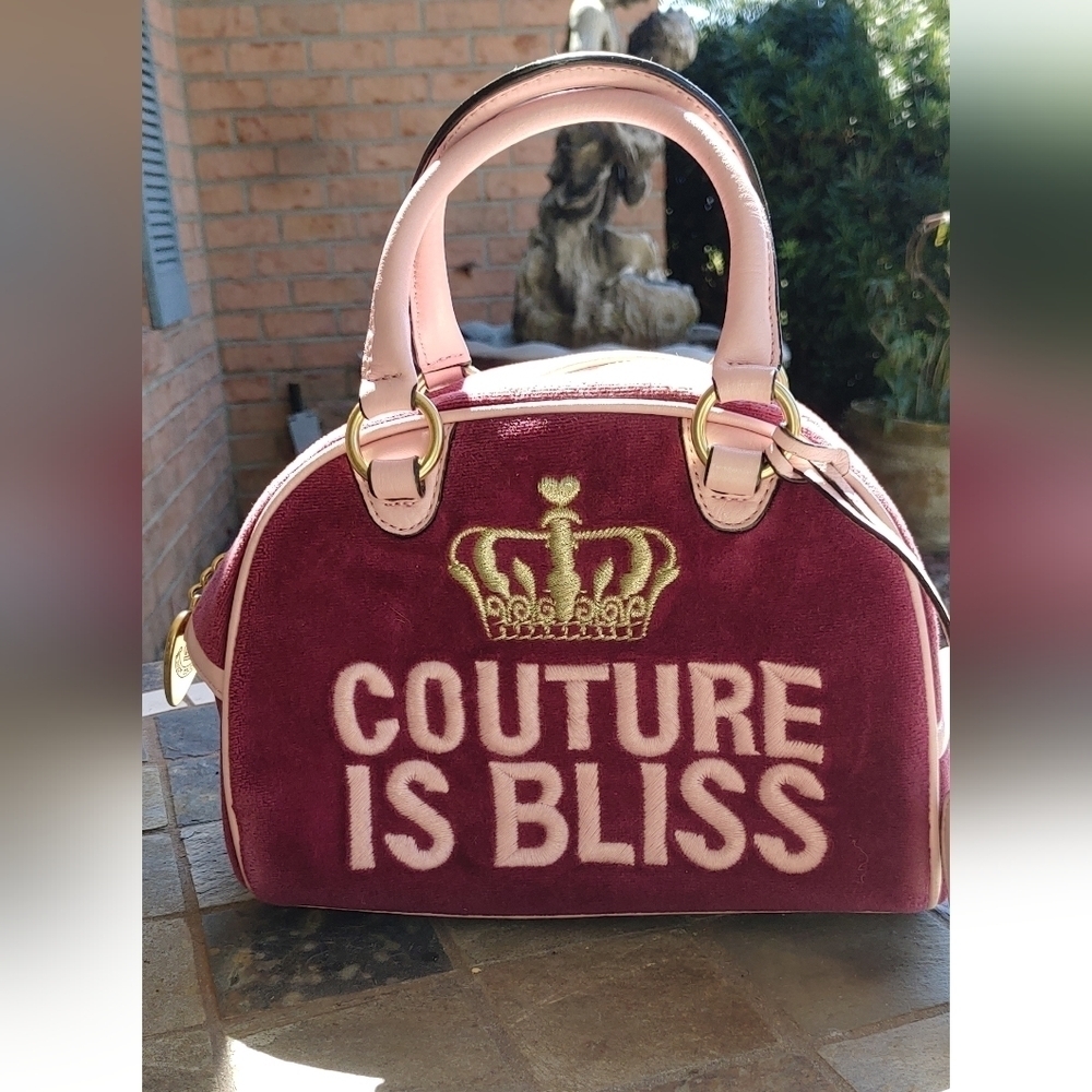 NEW RARE AUTHENTIC JUICY COUTURE "COUTURE IS BLISS" BURGUNDY VELOUR HANDBAG S… - Picture 4 of 16